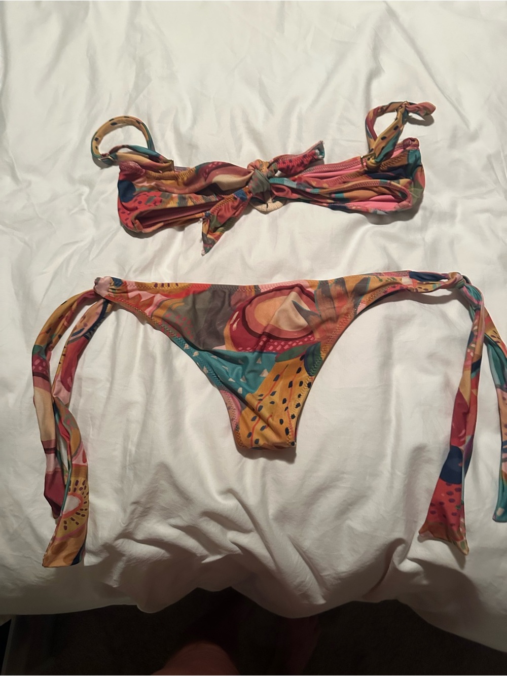 FARM Rio Colorful Abstract Tie-Side Bikini — Pink, Yellow, Teal, Red